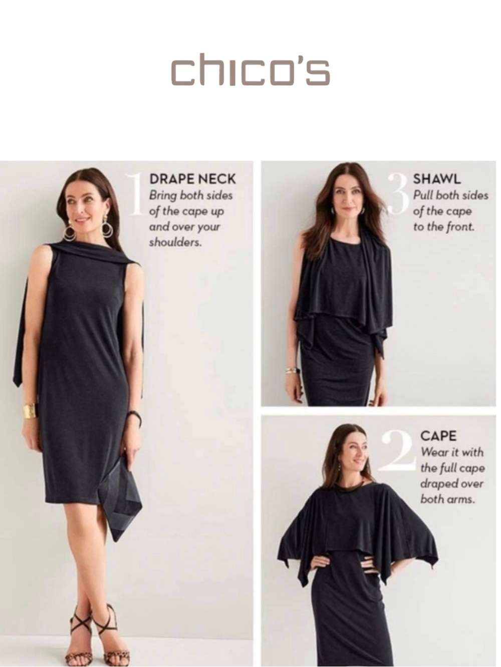 Chico's Travelers Convertible Cape Black Dress size 4-6 Chicos Size 0 EUC